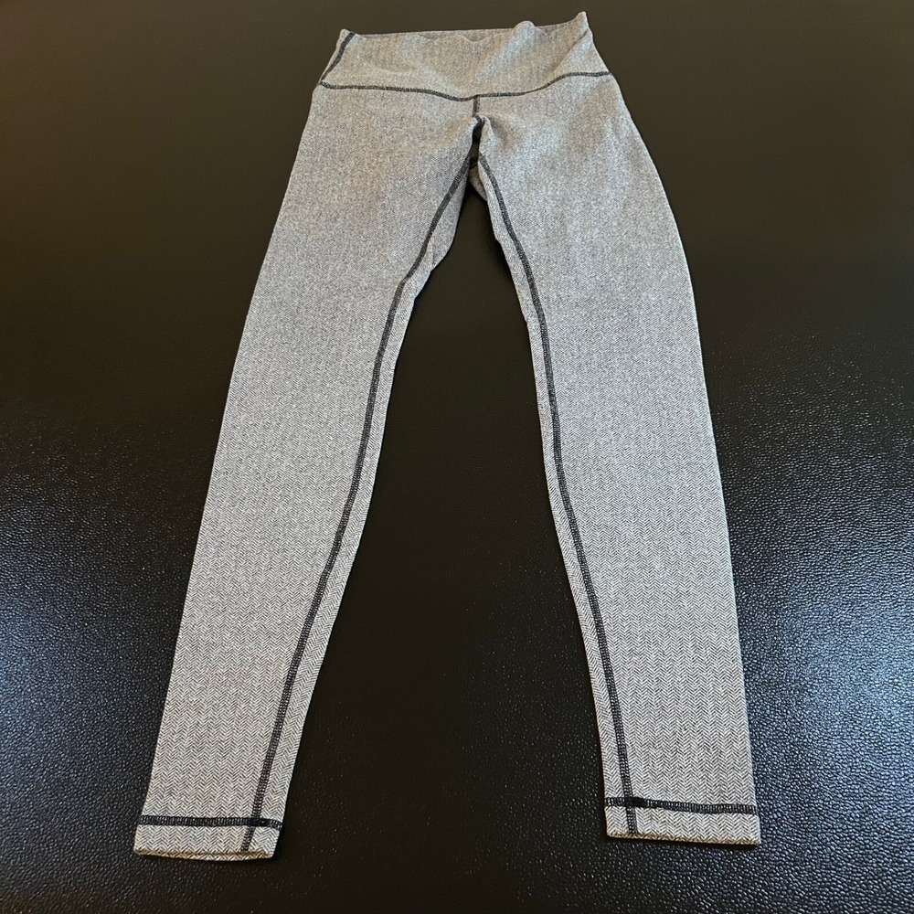 Lululemon Wunder Under‎ Leggings Womens Size 4 Gray Herringbone High Rise